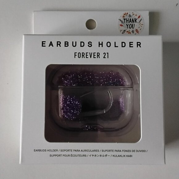 NEW!! EARBUDS HOLDER CLEAR CASE WITH GLITTER PURPLE - FOREVER 21 Size: One size - Picture 5 of 5